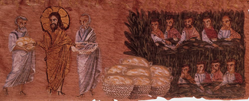Feeding of the Four Thousand, from The Sinope Gospels, Syria or Constantinople, 6th c.*