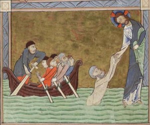 Peter Reaching out for Christ on the Sea of Tiberias, Hunterian Psalter, England, c. 1170 
